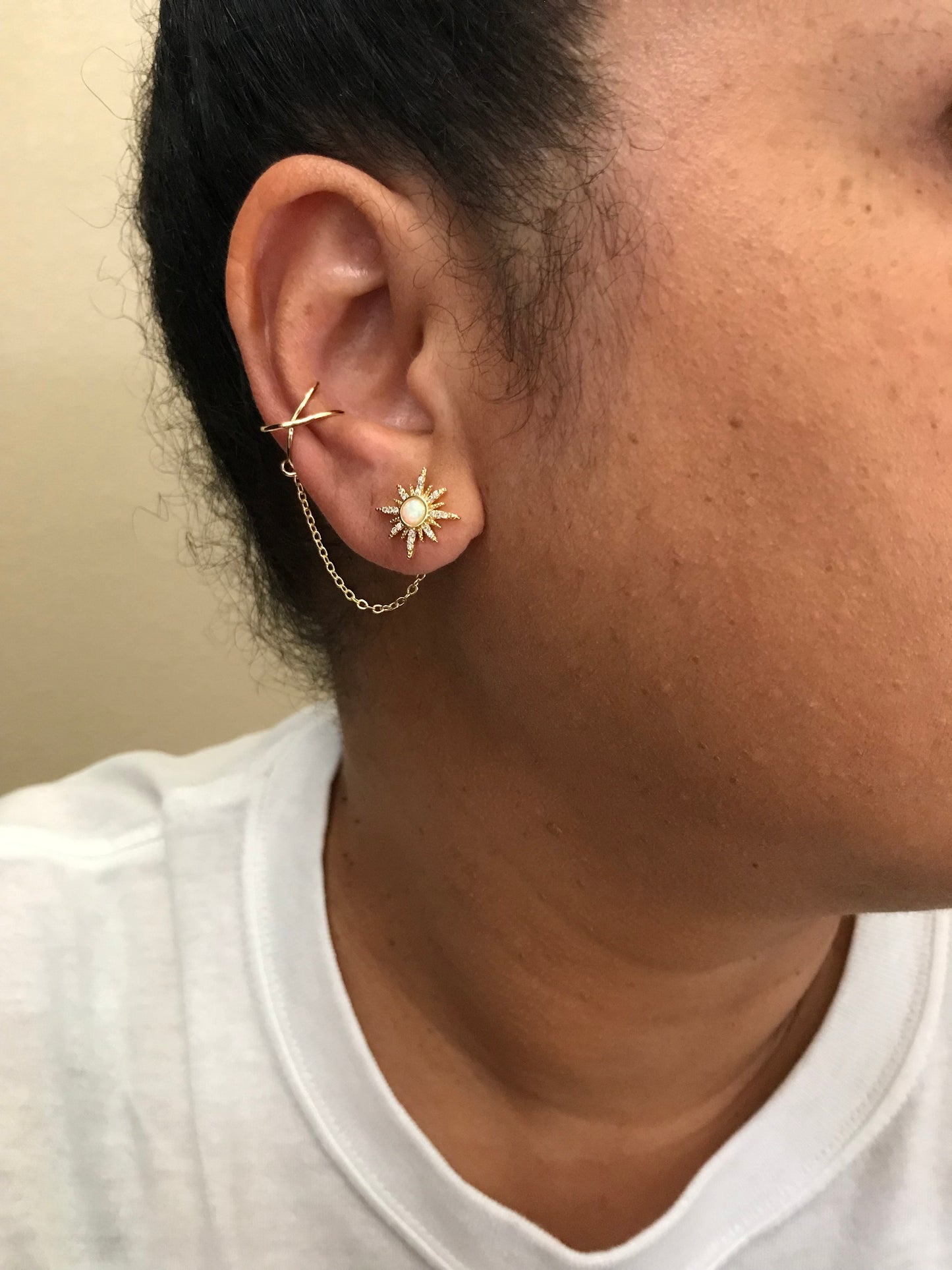 Opal star ear cuff