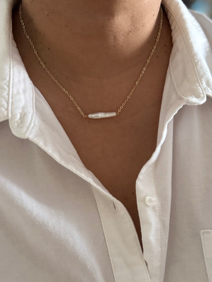 Fresh water pearl bar necklace