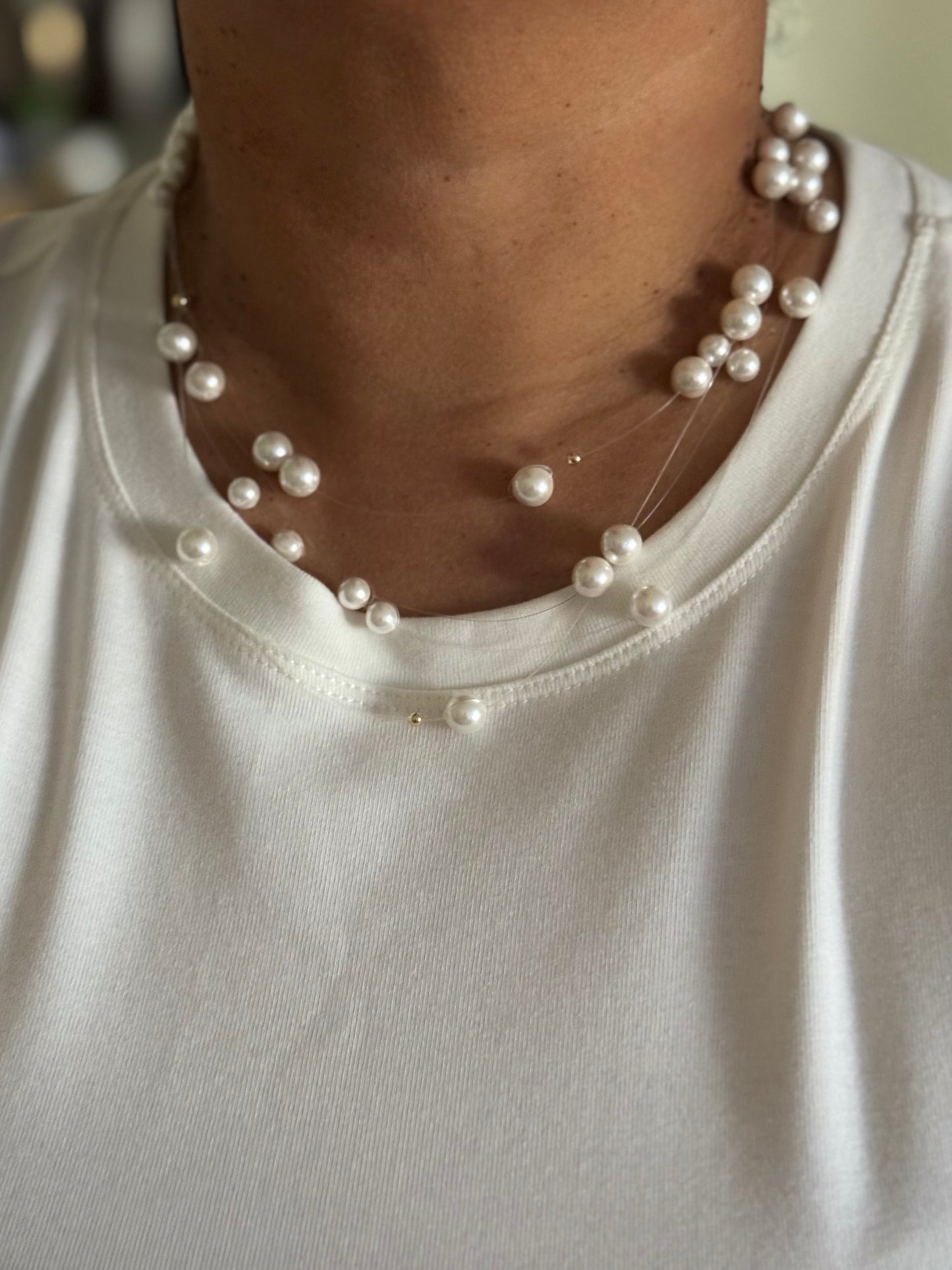 Floating pearl Illusion necklace
