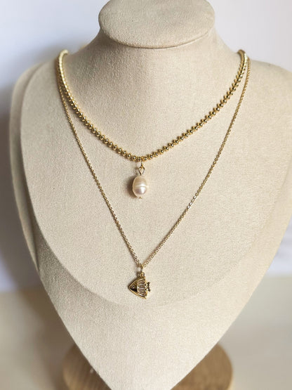 Double layer fish crystal necklace