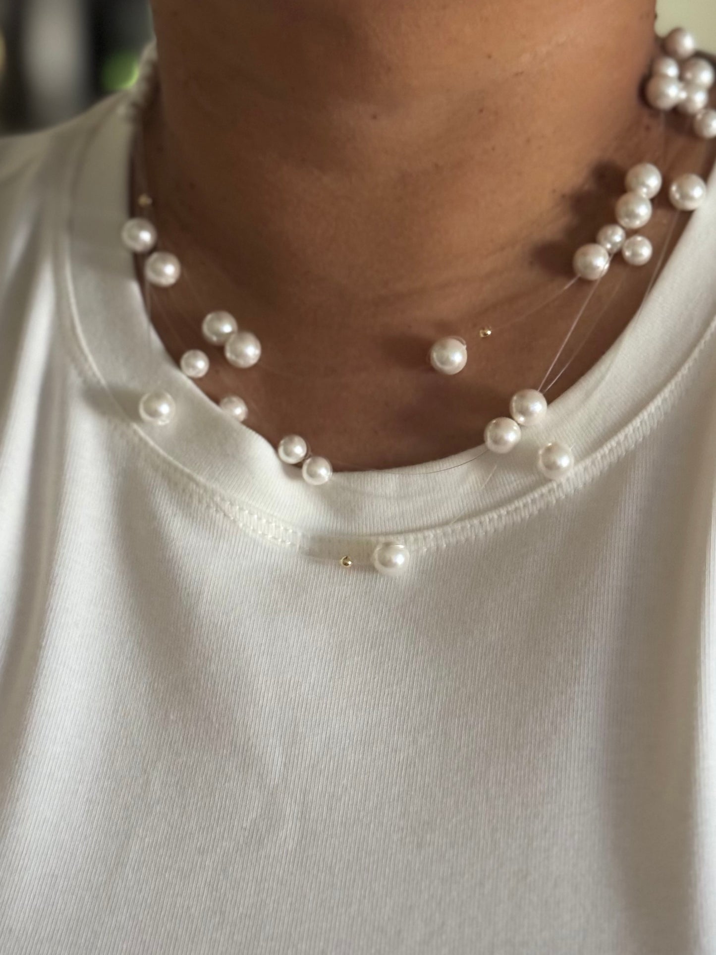 Floating pearl Illusion necklace