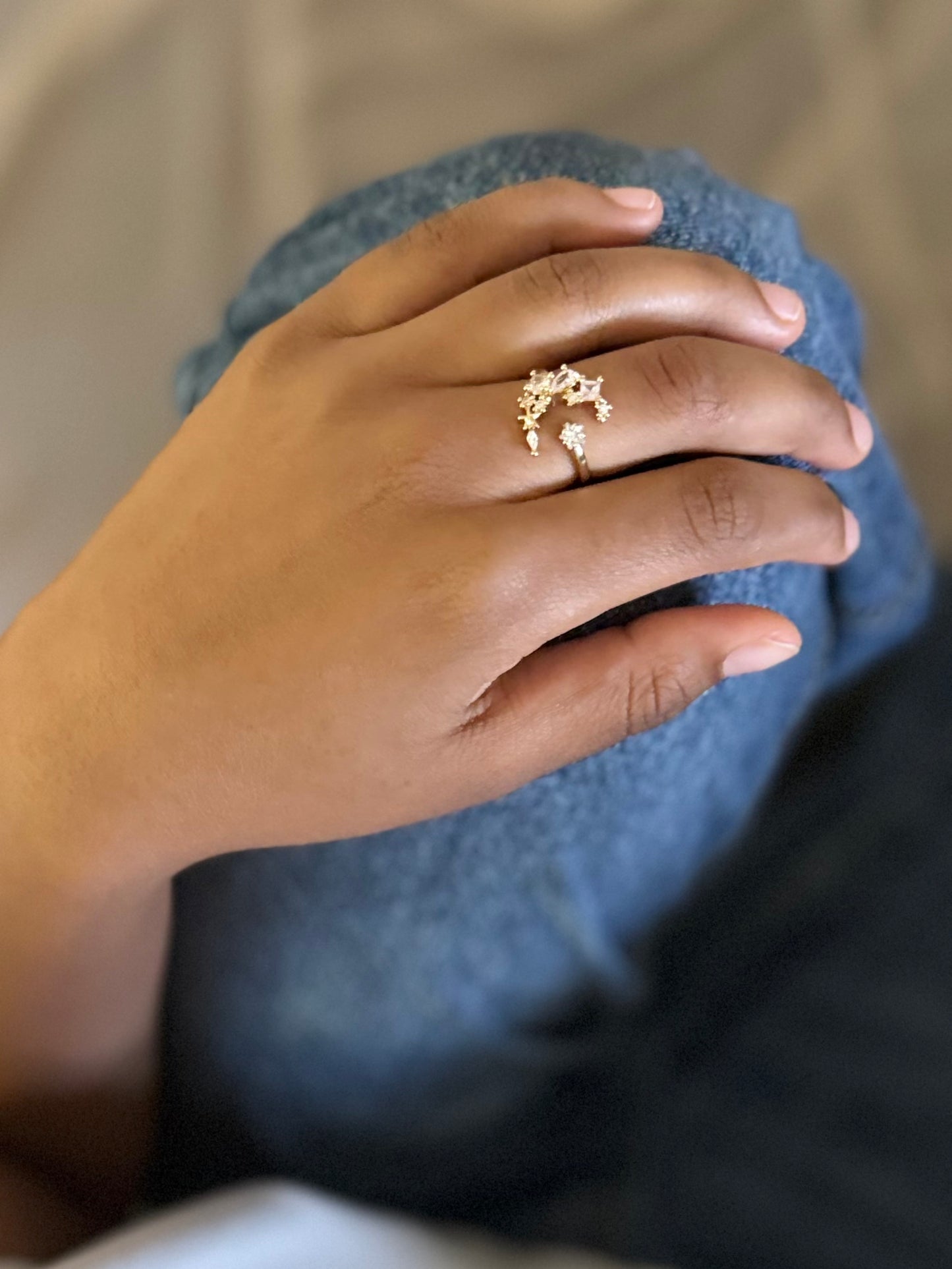 Crescent moon and star ring