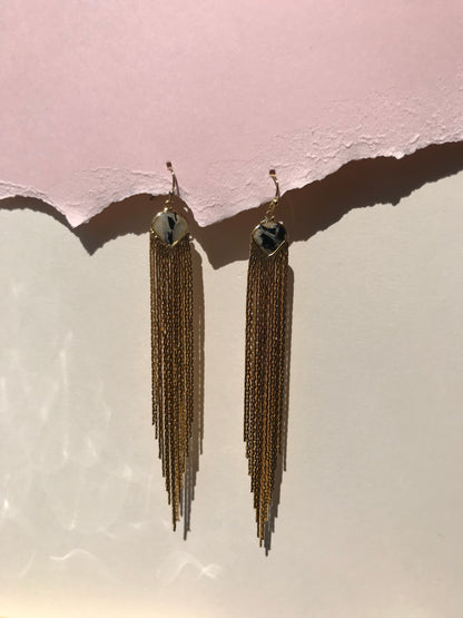 Marble clay long fringe earrings