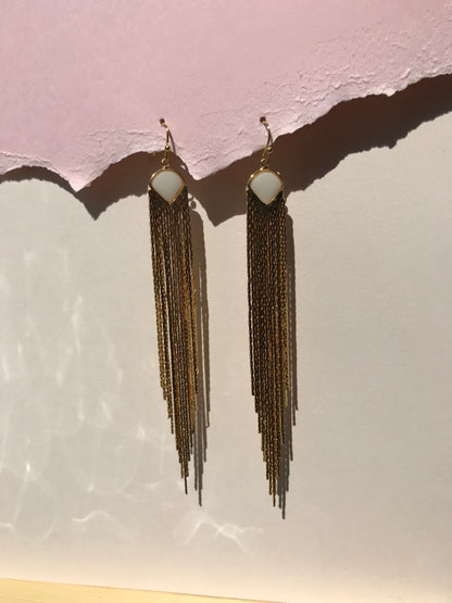 Marble clay long fringe earrings