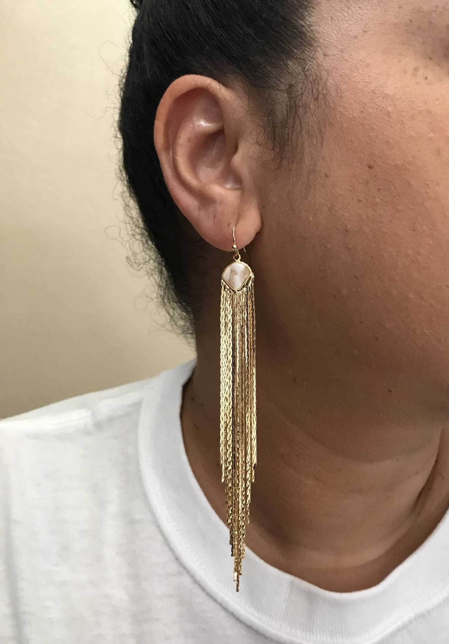 Marble clay long fringe earrings